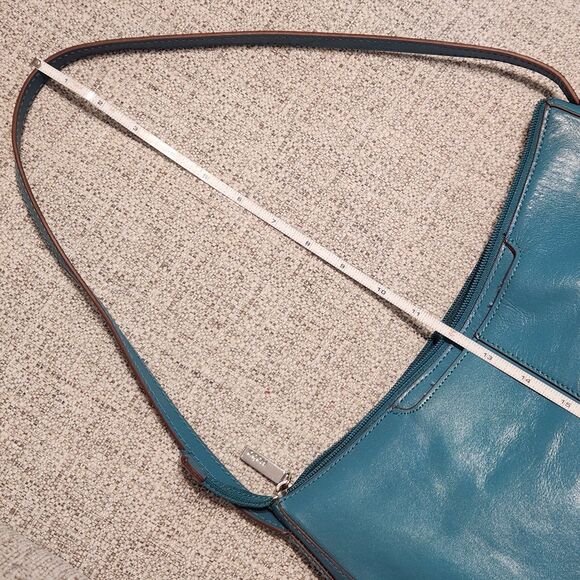 Hobo The Original Structured Glazed Leather Shoulder Bag Teal Blue Medium Purse - Picture 9 of 11